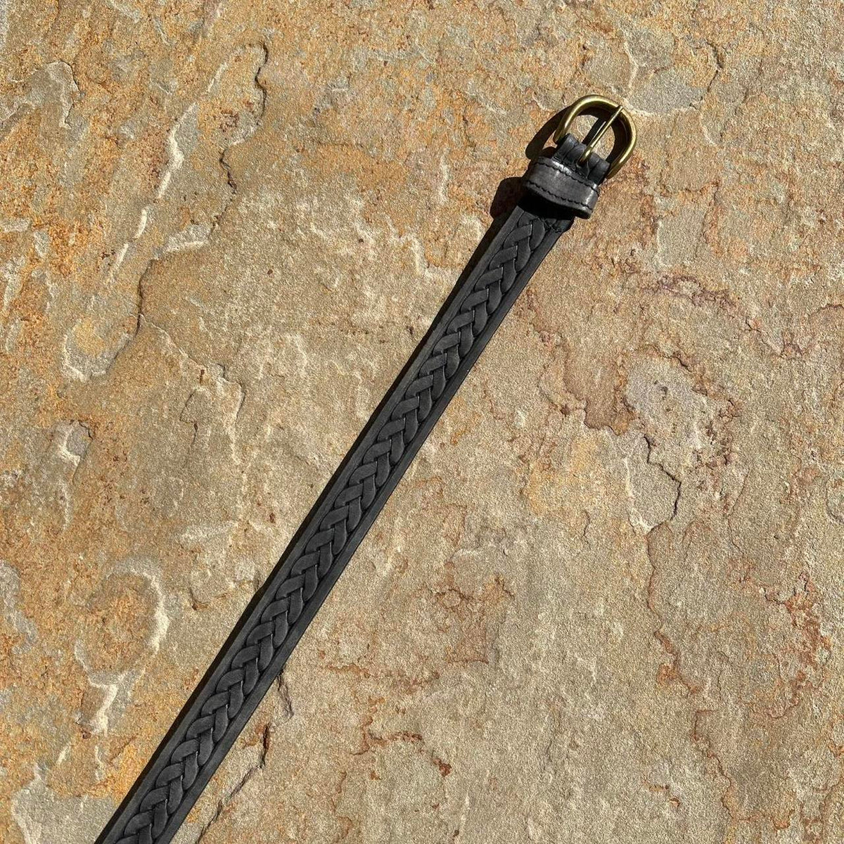 Vintage 90s Black Grey Italian Leather Belt Embossed Woven