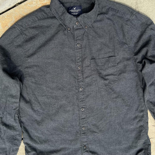 American Eagle Dark Grey Button Down Shirt