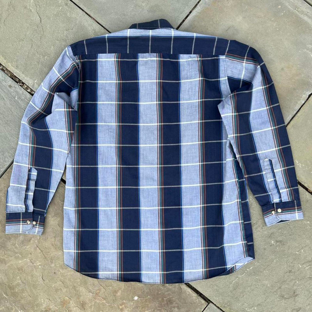 Vintage 80s Blue Vertical Plaid Button Down Shirt