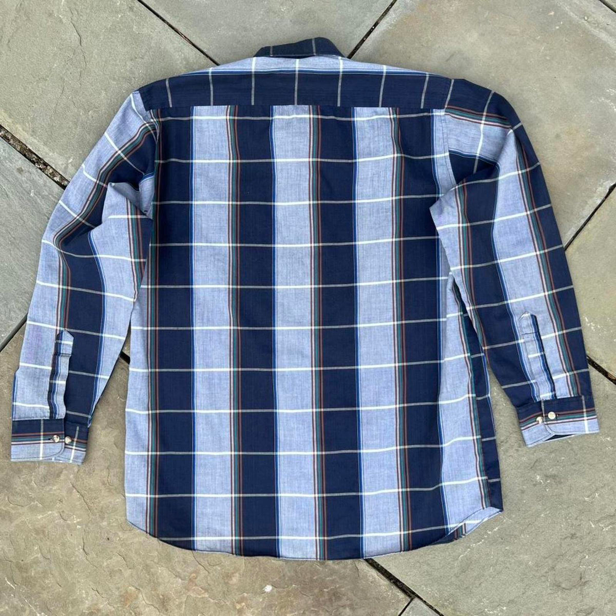 Vintage 80s Blue Vertical Plaid Button Down Shirt