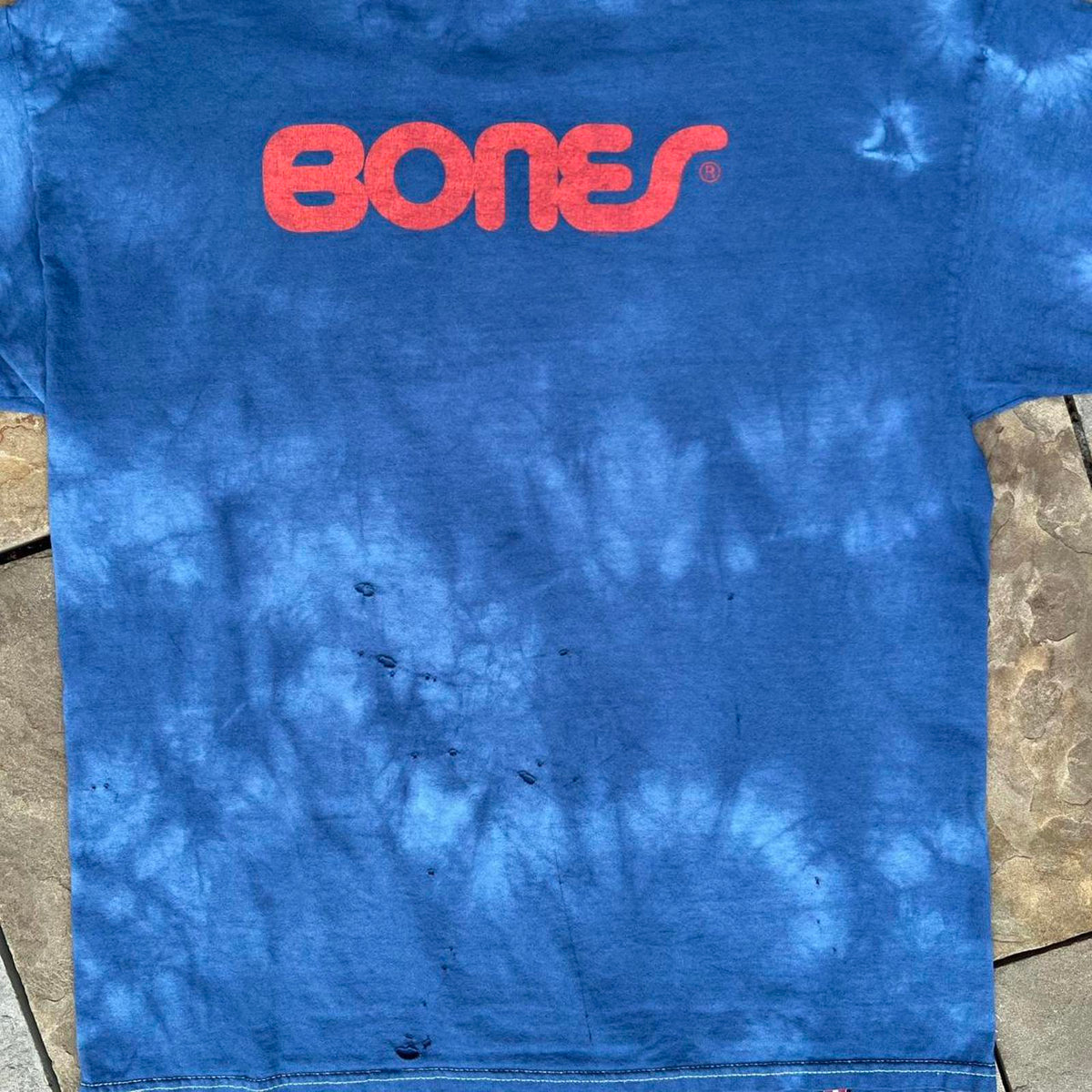 Distressed Blue Tie Dye Bones Swiss Bearings Skate Tee