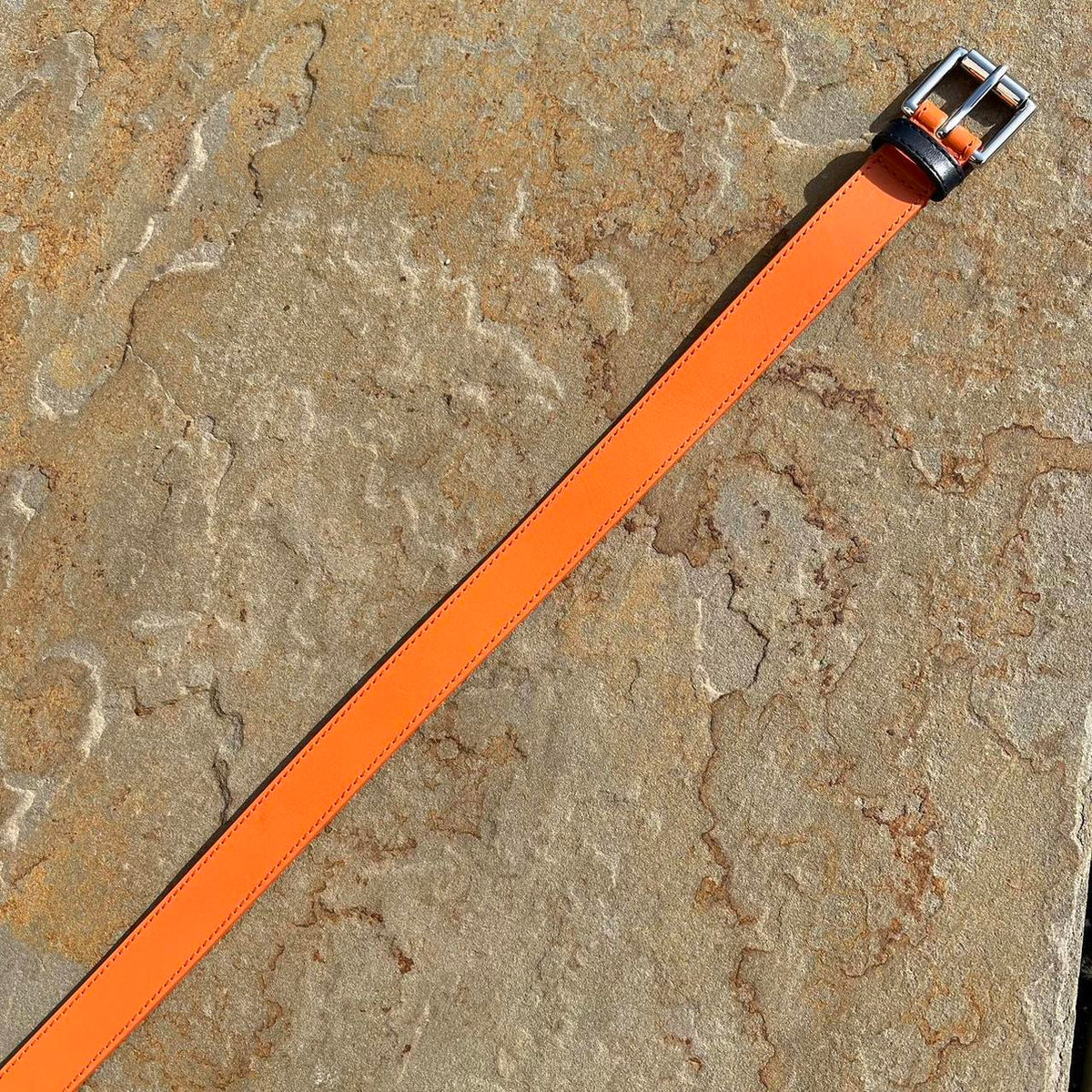 NWT Orange Tan Navy Colorblock Leather Belt Made in Italy