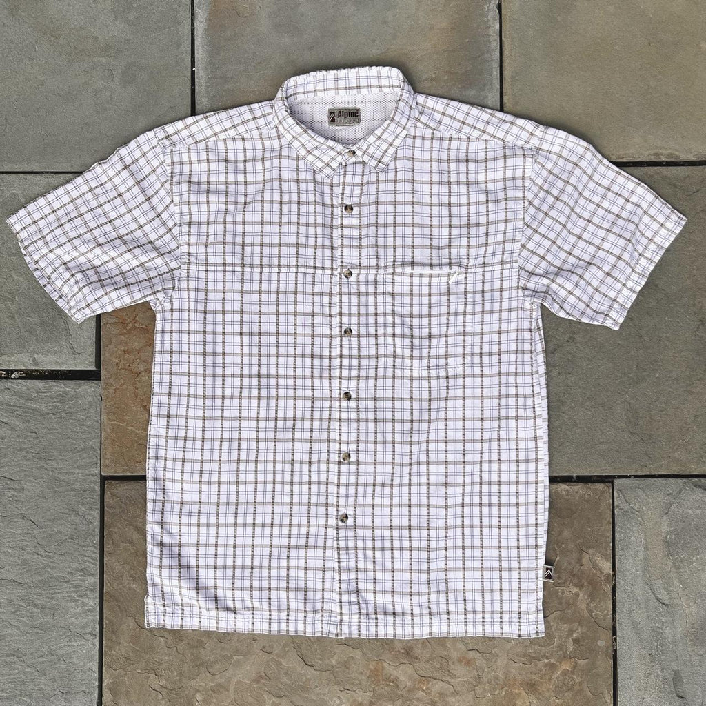 Neo Vintage Y2K White/Tan Plaid Short Sleeve Button Down