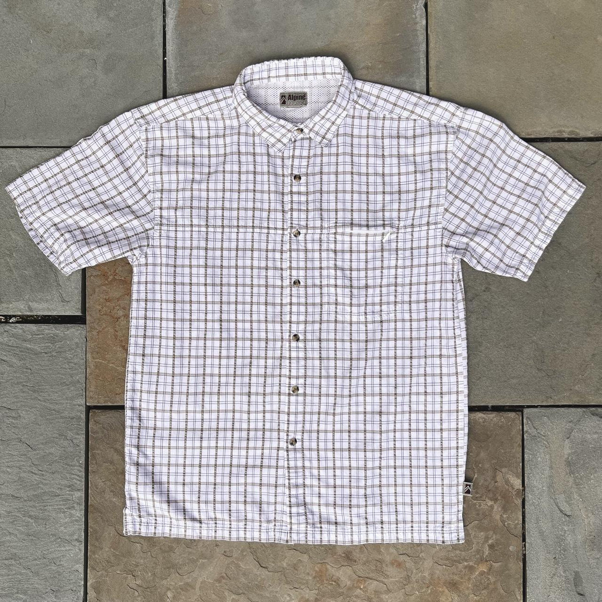 Neo Vintage Y2K White/Tan Plaid Short Sleeve Button Down