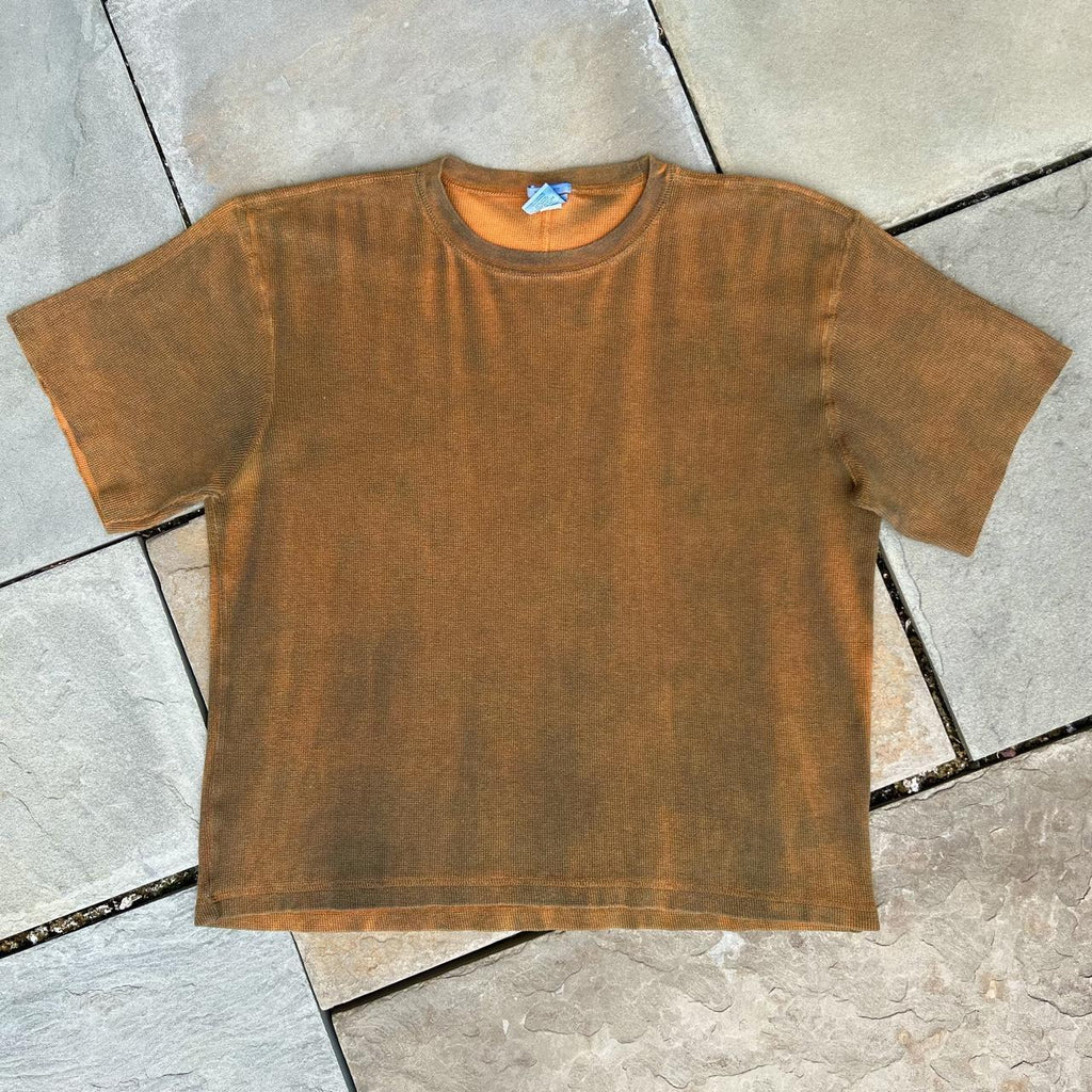 Neo-Vintage Early Y2K Brown Orange Overdyed Thermal Tee