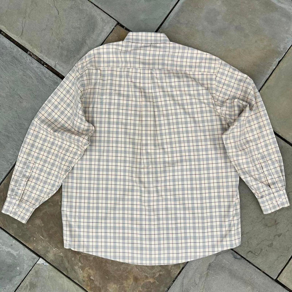 Y2K Tan Blue Herringbone Plaid Button Down Shirt