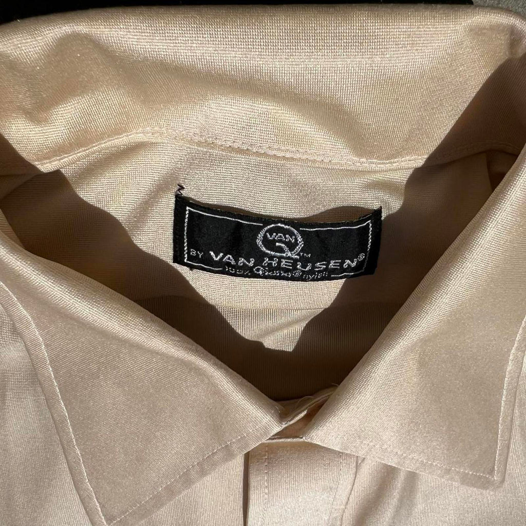 Vintage 70s Pale Yellow Qiana Nylon Short Sleeve Club Shirt