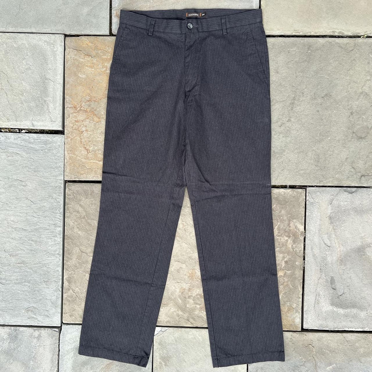 Dark Gray Pinstripe Flat Front Dress Pants