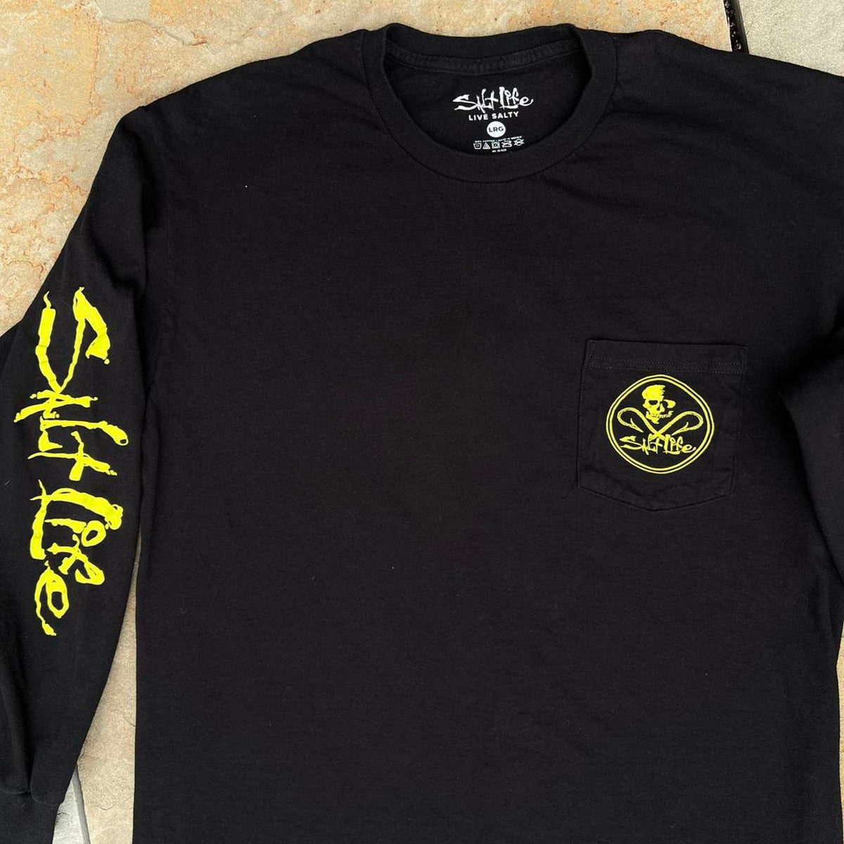 Salt Life Black + Yellow Green Raised Logo Long Sleeve Tee
