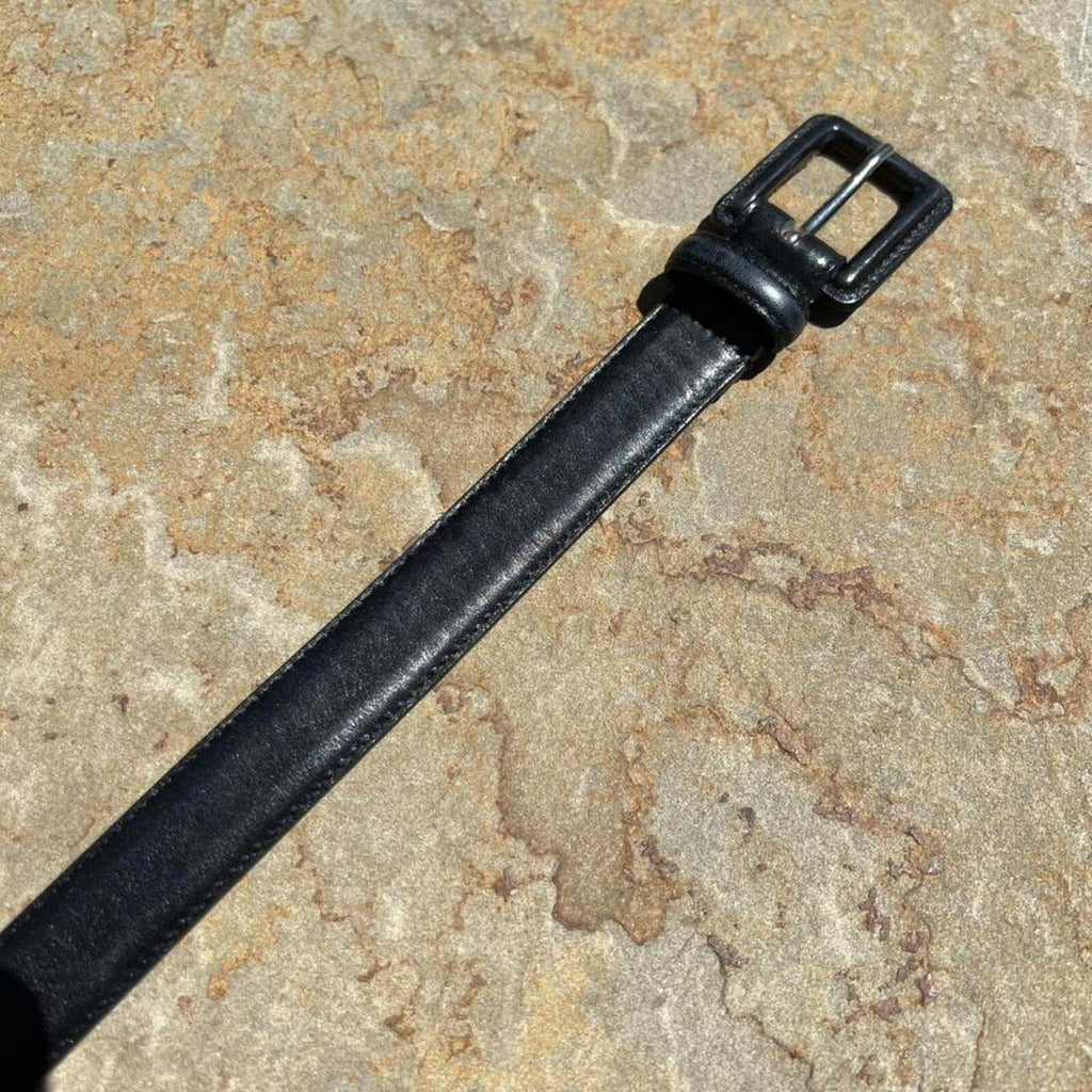 Vintage Italian 80s Black Leather Belt Made in Italy