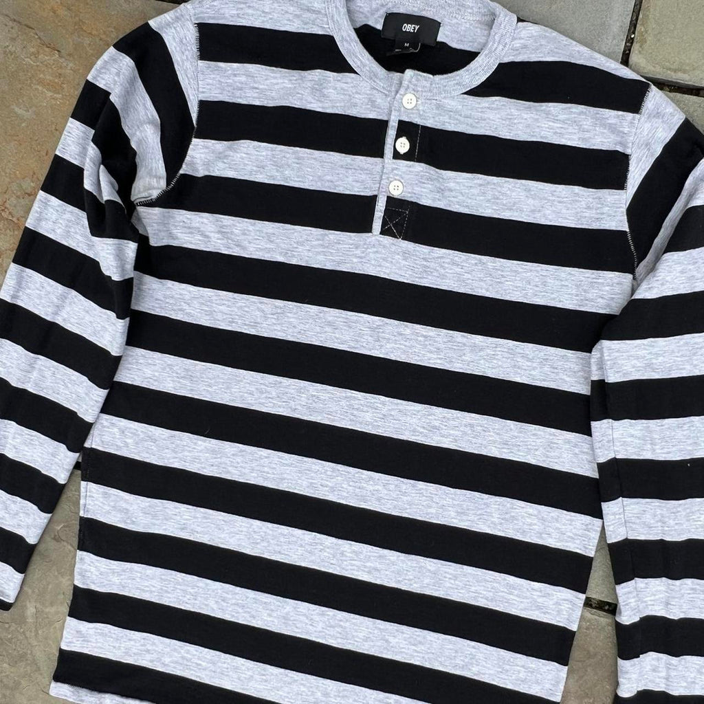Black + Geather Grey Thick Striped Henley