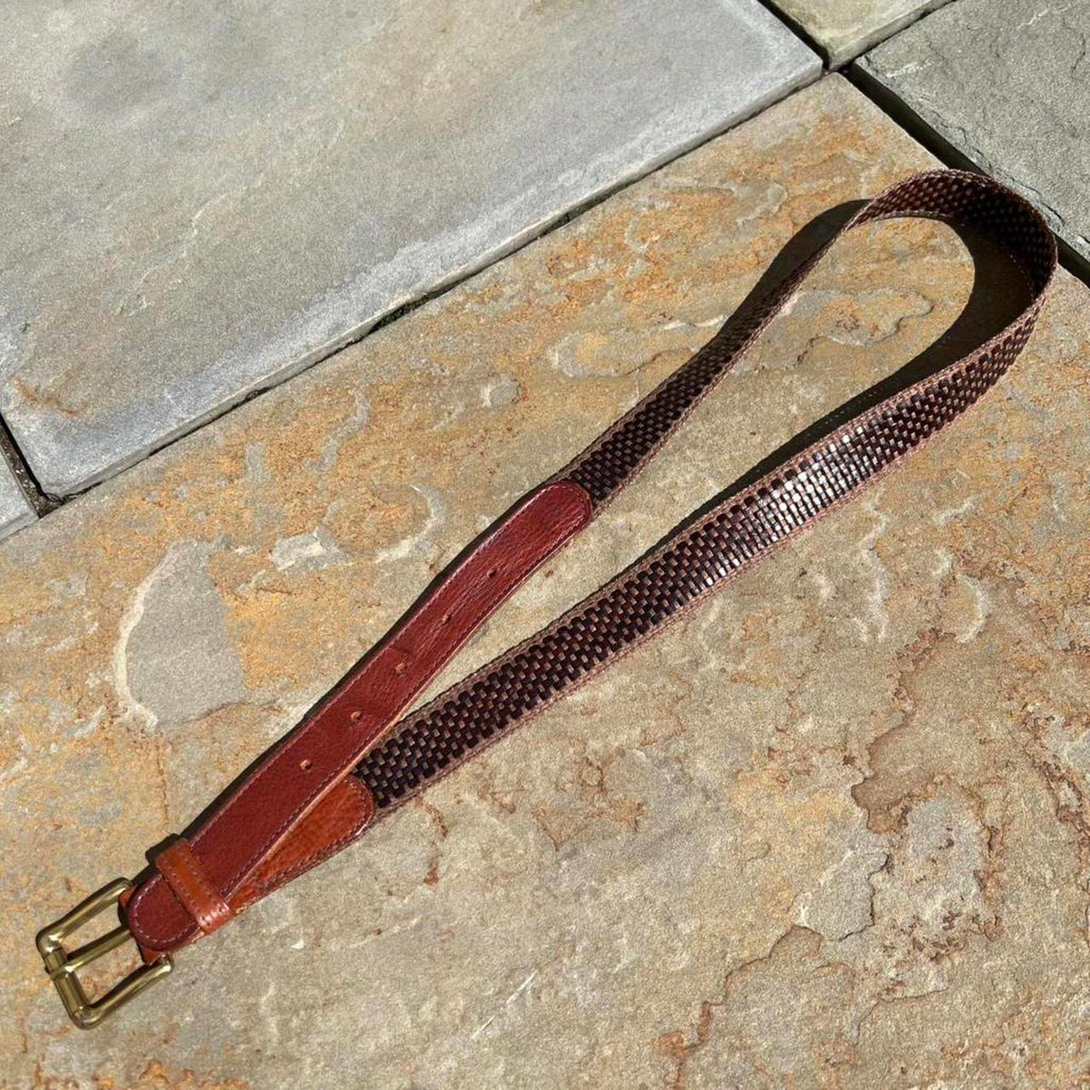 Vintage 80s Brown Leather/Canvas Woven Belt Made in Italy