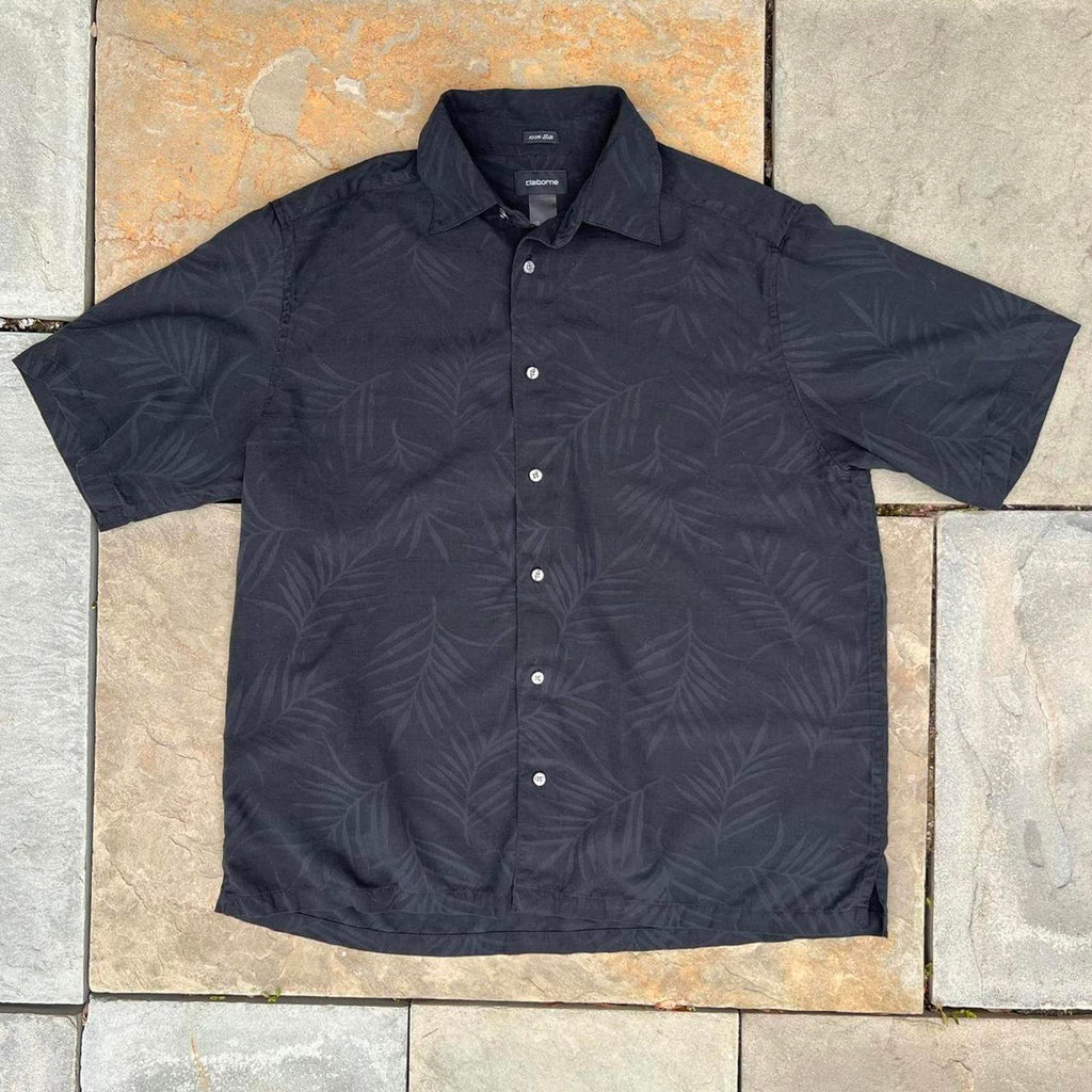 Y2K Black Silk Tonal Palm Pattern Shirt