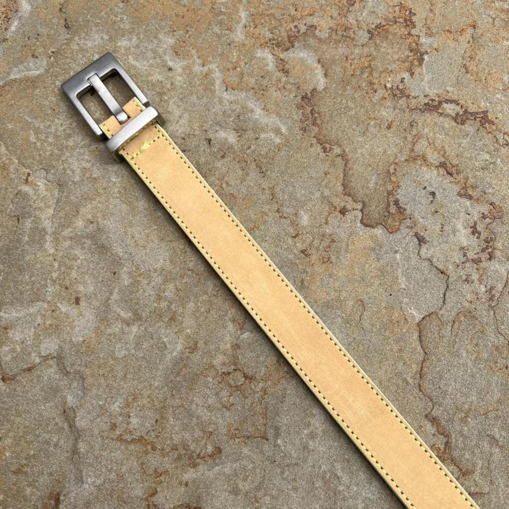 Vintage 90s Italian Leather Tan/Pale Green Stitch+Edge Belt