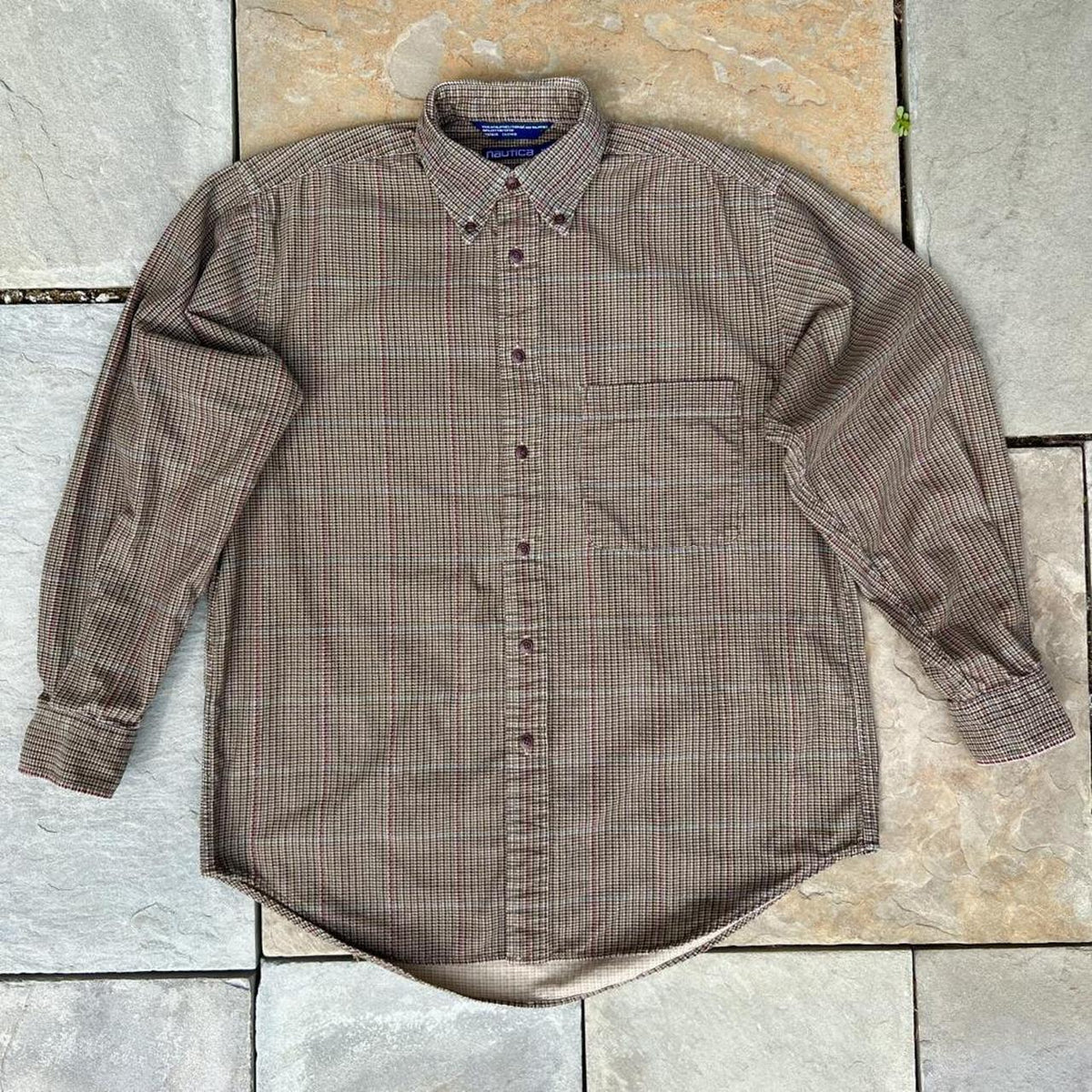 Neo-Vintage 90s Corduroy Houndstooth Plaid Button Down Shirt
