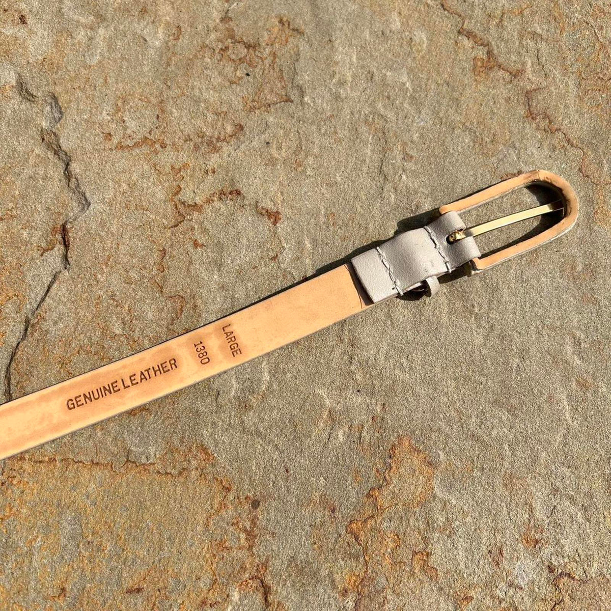 Vintage 90s Grey Thin Full Leather Designer Belt