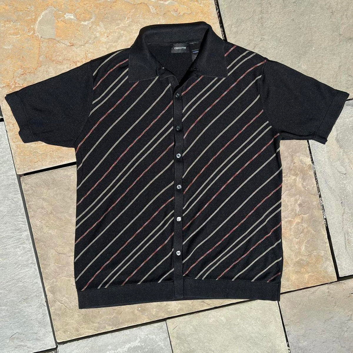 Y2K Black Silk Diagonal Varied Stripe Casual Shirt