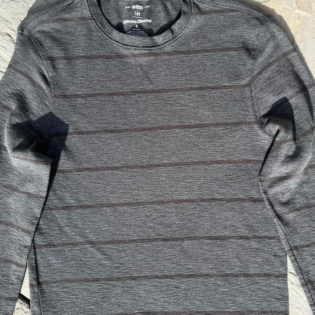 Dark Grey Heather Burgundy Striped Waffle Knit Thermal