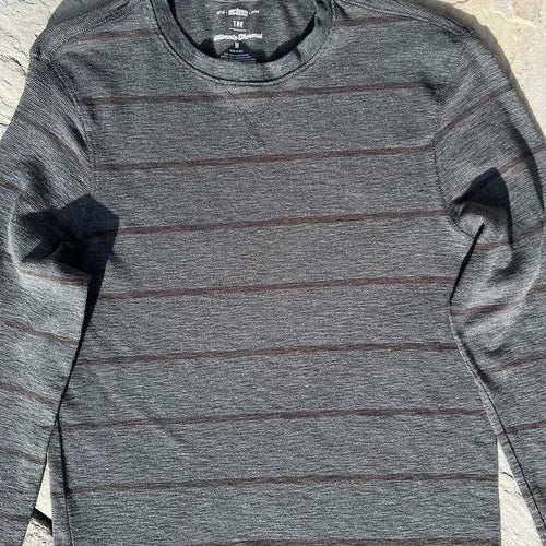 Dark Grey Heather Burgundy Striped Waffle Knit Thermal