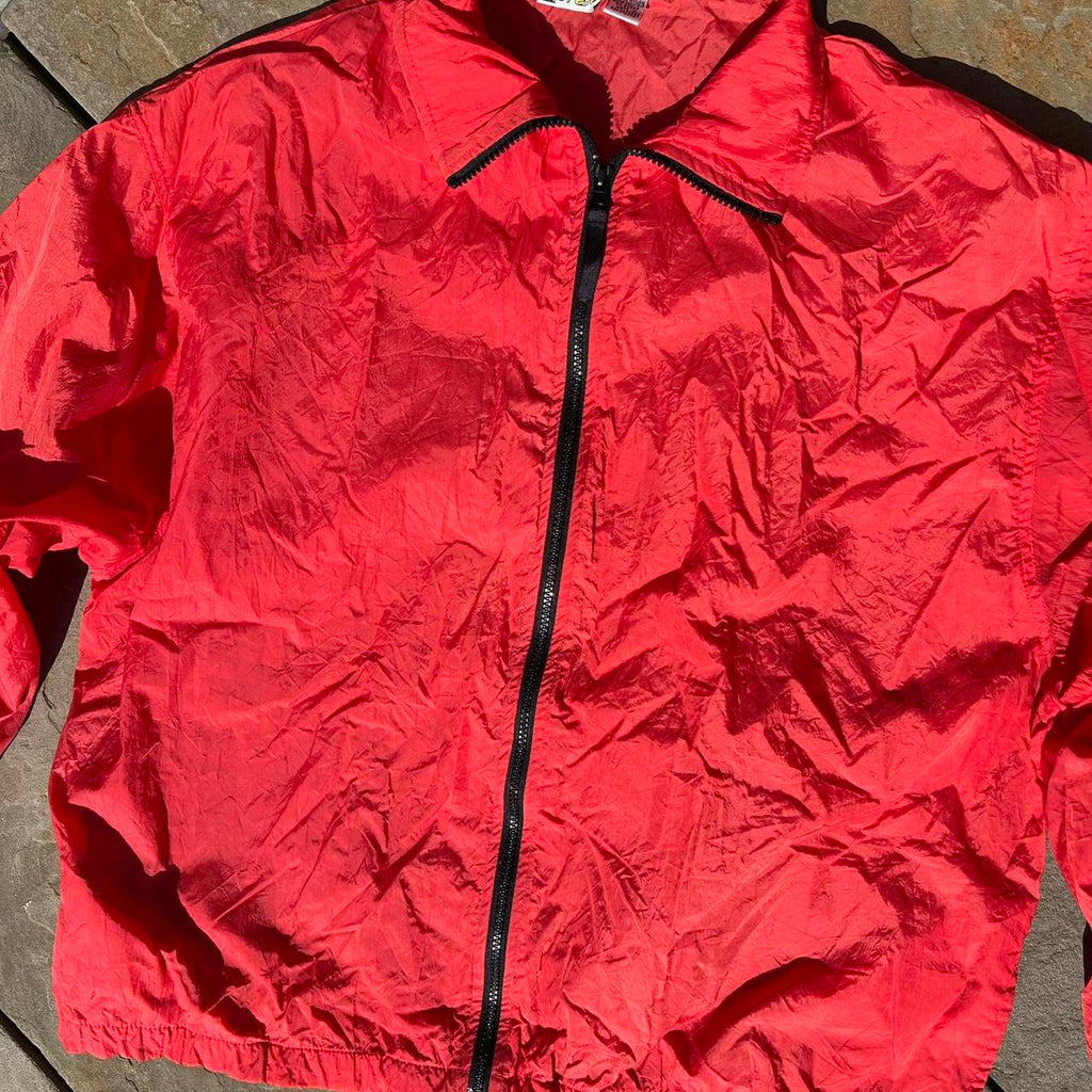 Vintage 90s European Red Black Windbreaker Track Jacket