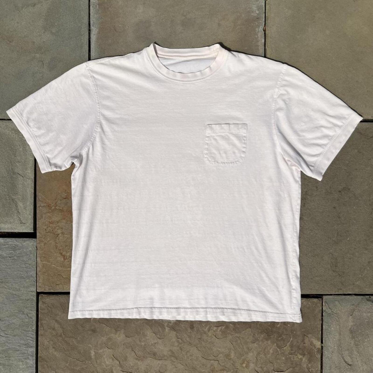 Neo-Vintage Y2K Minimalist Cream Textured Stripe Pocket Tee