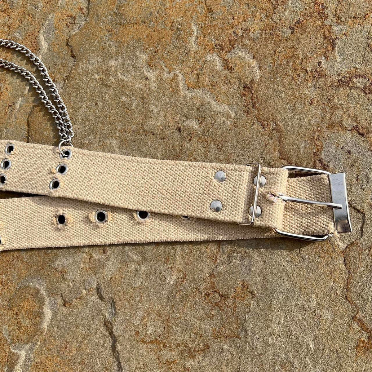 Y2K Woven Canvas Grunge Belt w/ Metal Chain