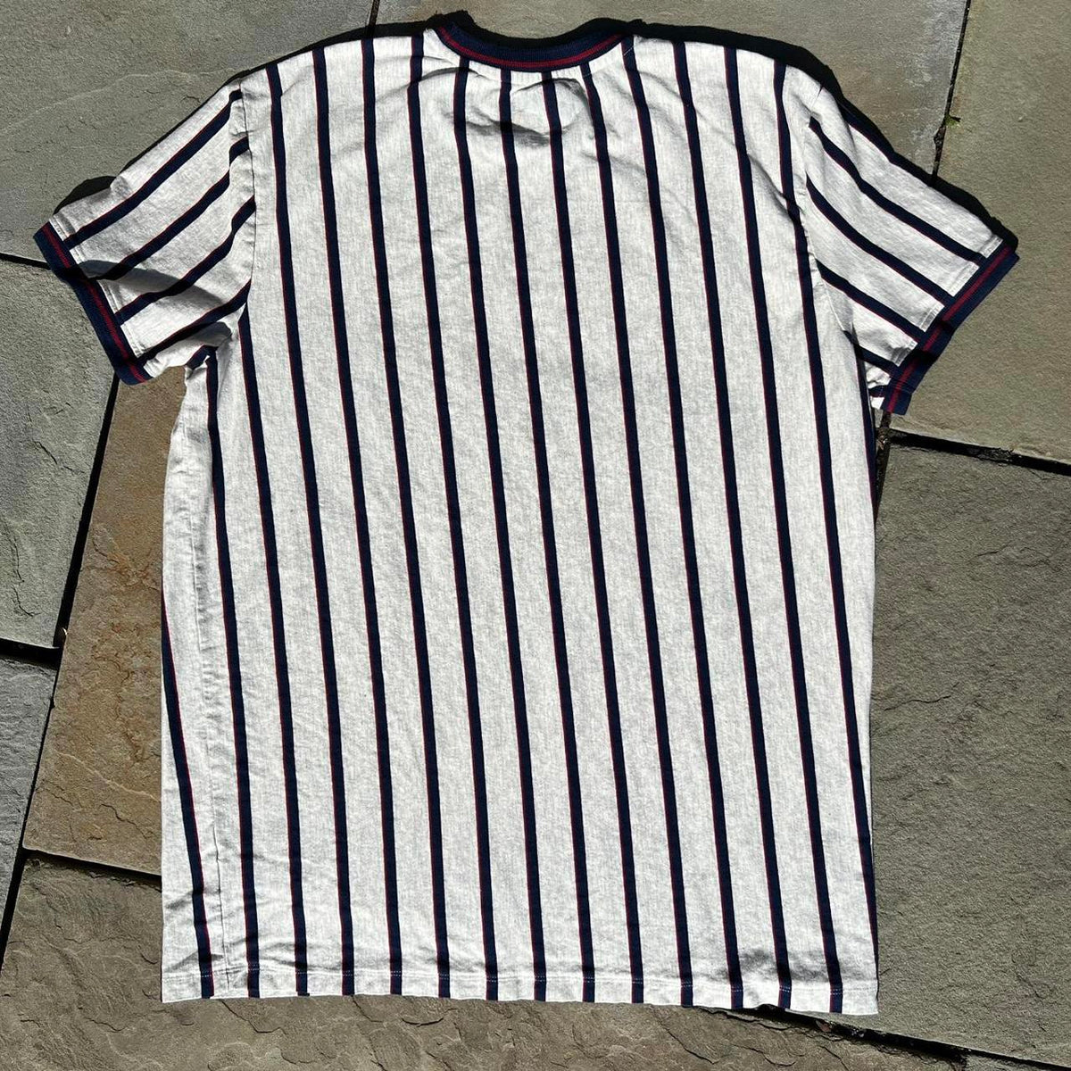 Vertical Striped Heather Grey Navy Red T-shirt