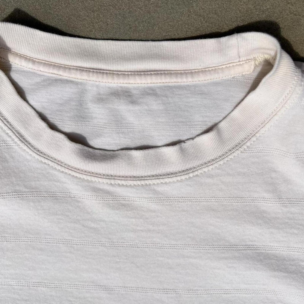 Neo-Vintage Y2K Minimalist Cream Textured Stripe Pocket Tee