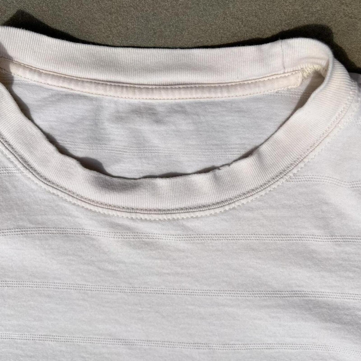 Neo-Vintage Y2K Minimalist Cream Textured Stripe Pocket Tee