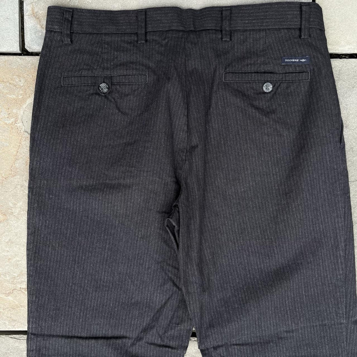 Dark Gray Pinstripe Flat Front Dress Pants