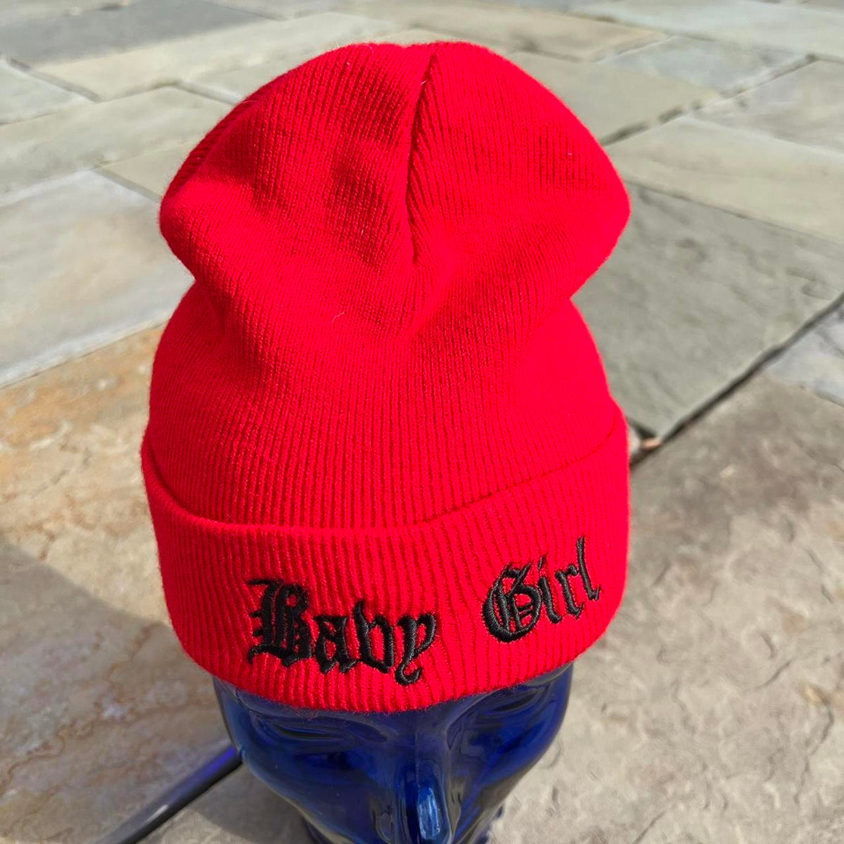 Baby Girl Embroidered Red Cuff Beanie