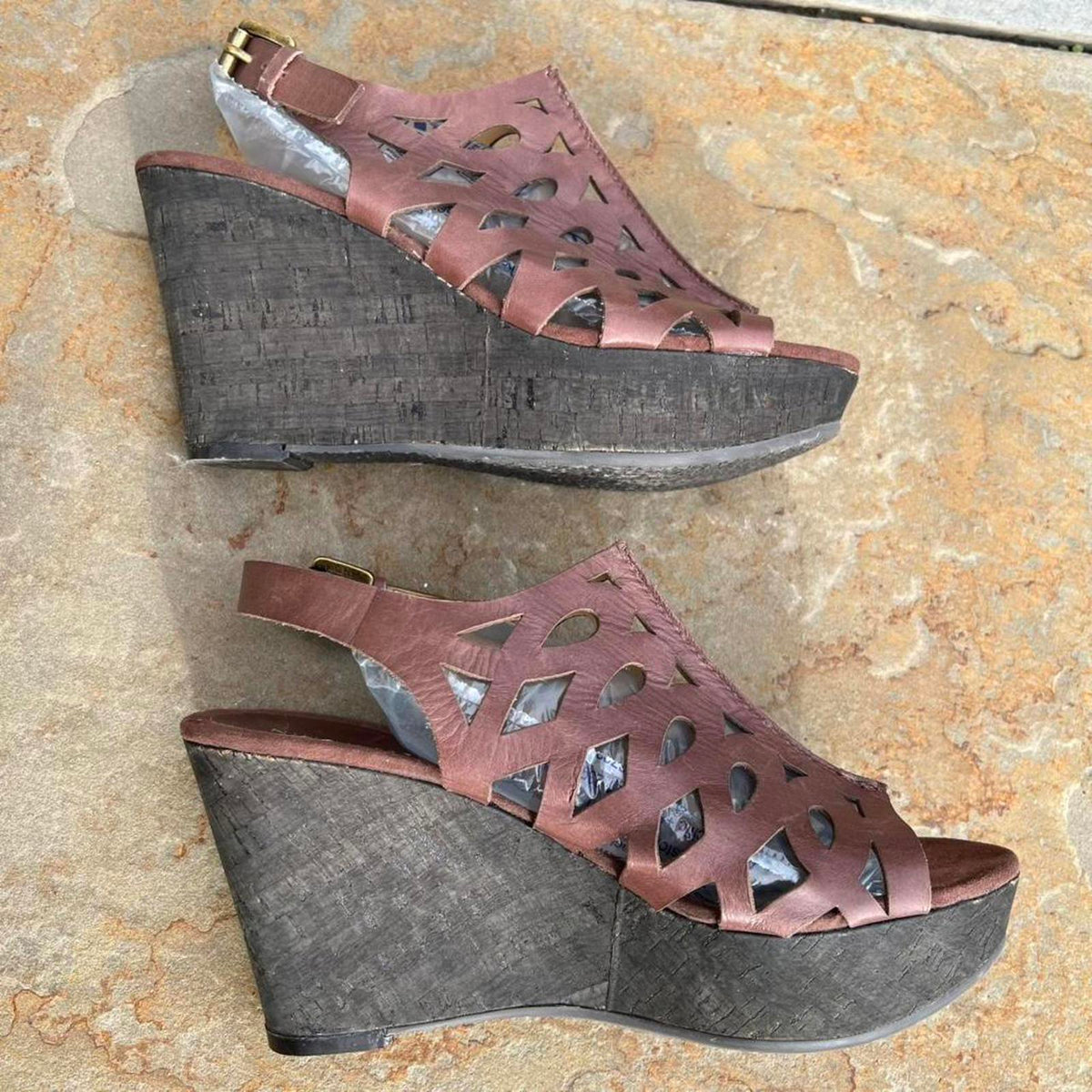 Dark Brown Leather Sandal Wedge High Heels
