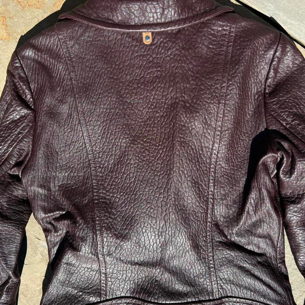Mackage Montreal Burgundy Textured Leather Biker Jacket