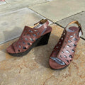Dark Brown Leather Sandal Wedge High Heels