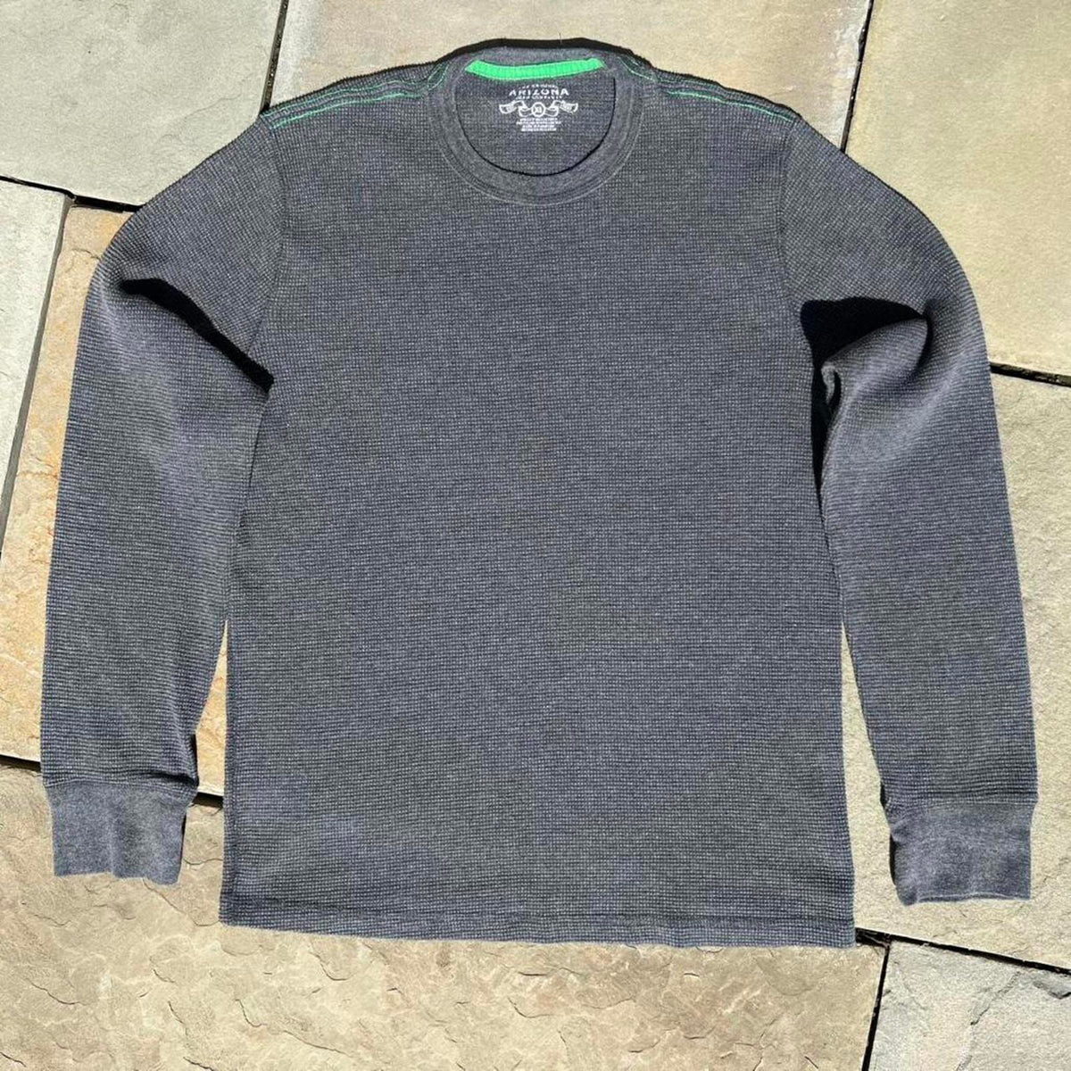 Y2K Minimalist Grey + Green Stitch Waffle Knit Thermal