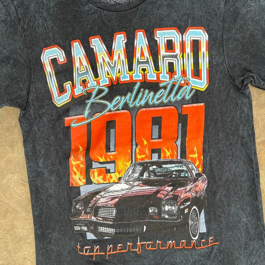 GM 1981 Chevy Camaro Berlinetta Black Acid Wash T-shirt