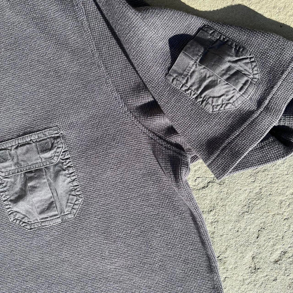 Y2K Dark Grey Waffle Knit Utility V-Neck T-shirt Made in USA