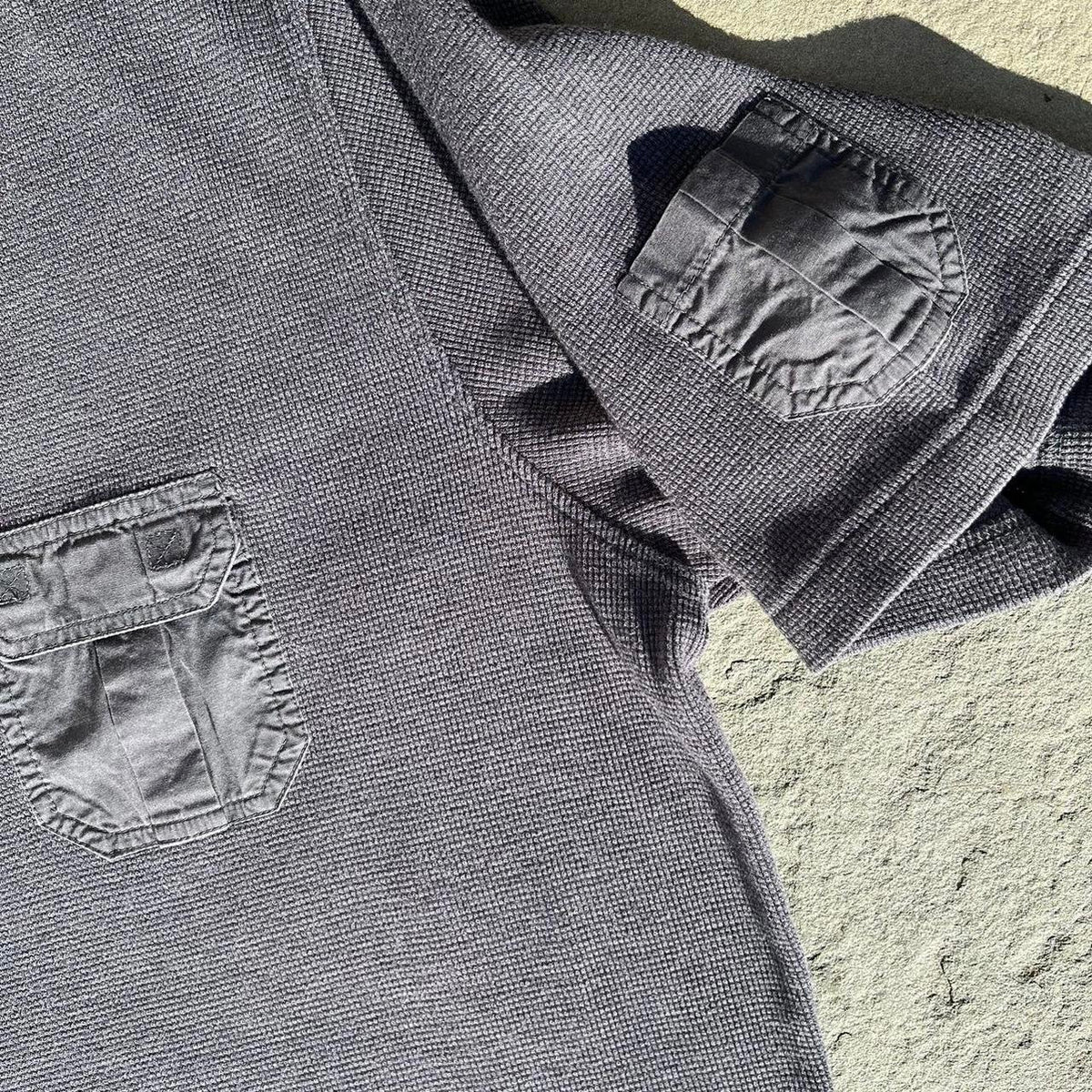 Y2K Dark Grey Waffle Knit Utility V-Neck T-shirt Made in USA