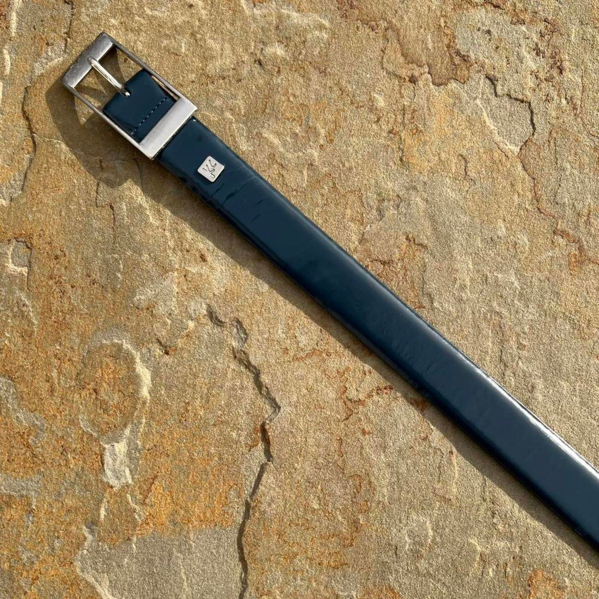 Neo-Vintage Y2K Designer Dark Blue Italian Leather Belt