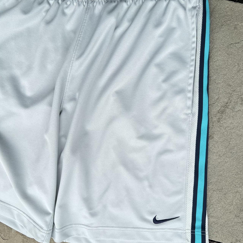 Nike Grey + Teal/Navy Vertical Stripe Workout Shorts