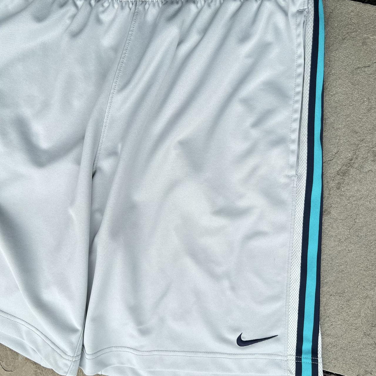 Nike Grey + Teal/Navy Vertical Stripe Workout Shorts