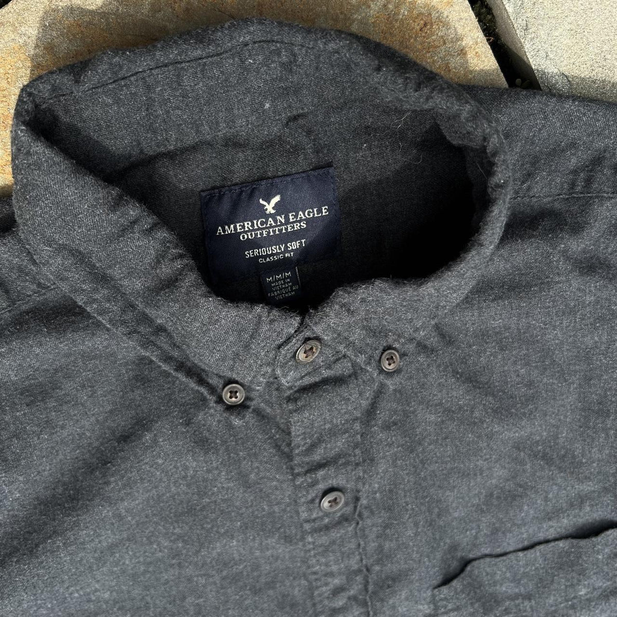 American Eagle Dark Grey Button Down Shirt