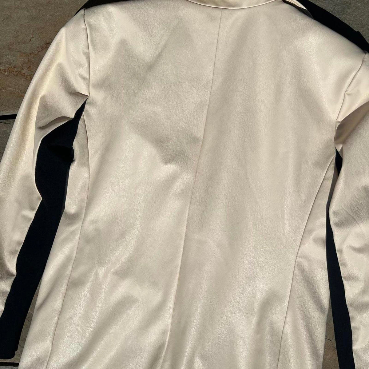 Cream Black Contrast Faux Leather Blazer Jacket