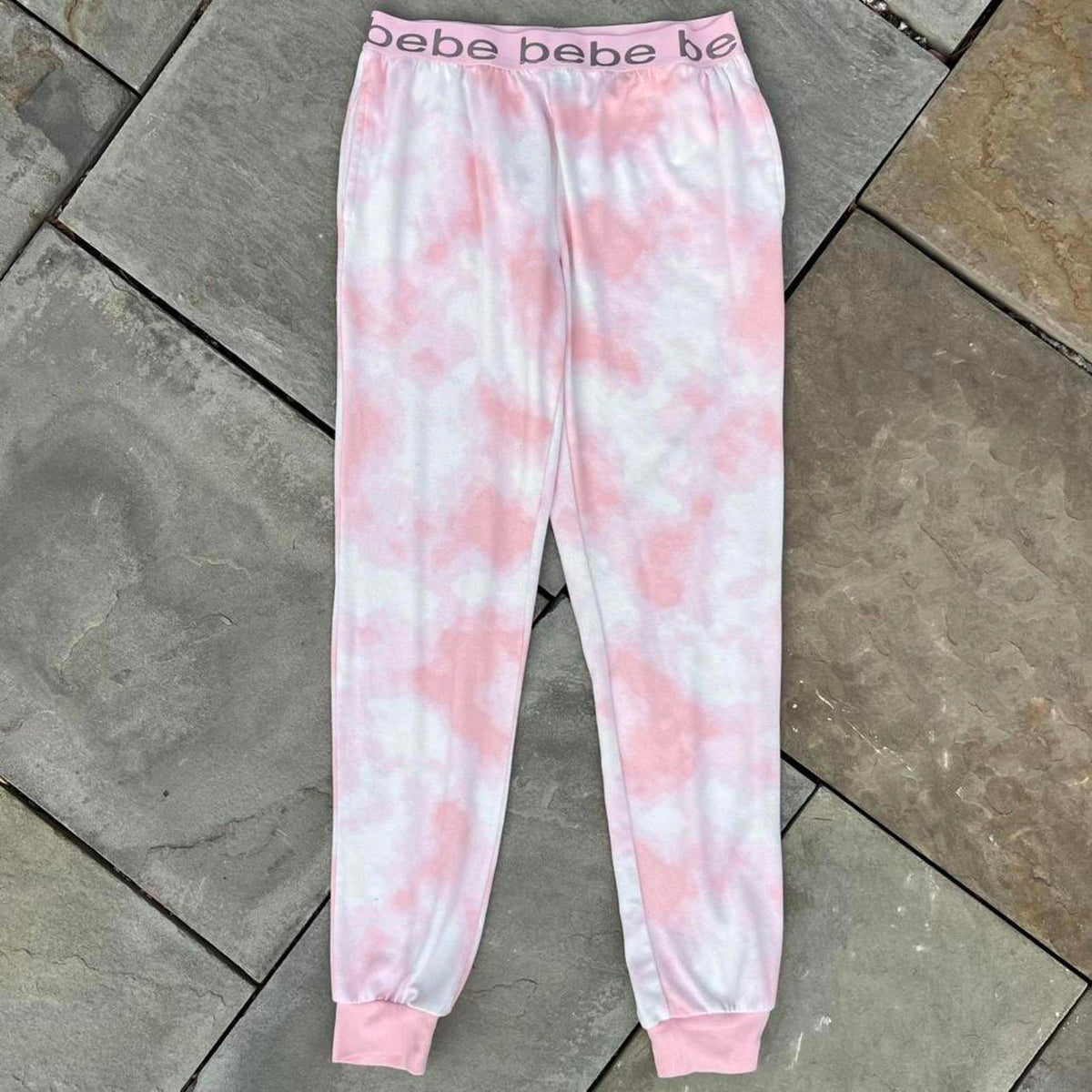 Bebe Pink + White Tie-Dye Loungewear Sweatpants