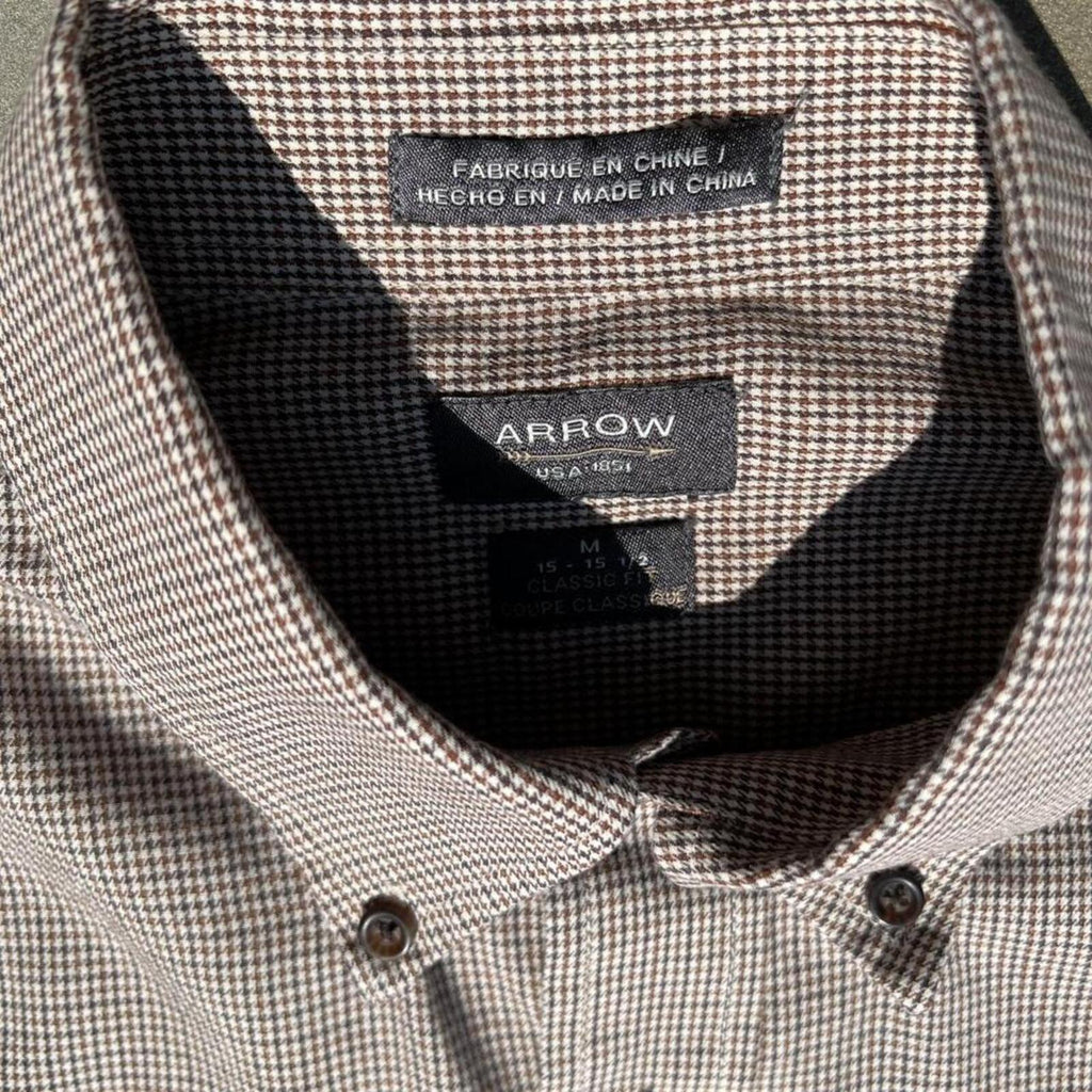 Neo-Vintage Y2K Tan/Brown Houndstooth Plaid Work Shirt