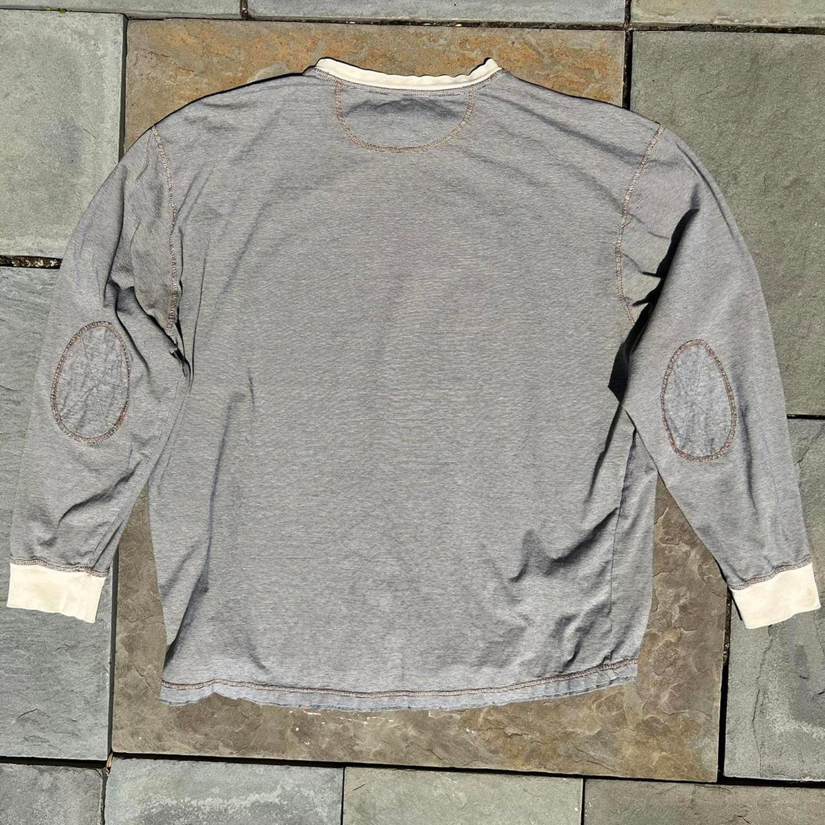 Tan + Blue Micro Stripe Snap Button Henley