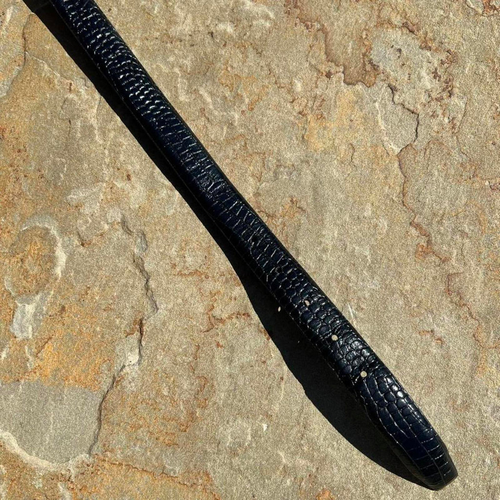 Y2K Black Leather Croc Embossed Belt