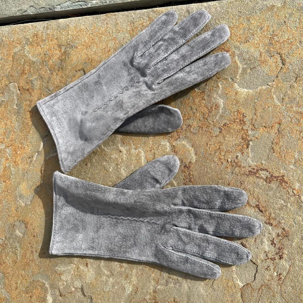 Vintage 90s Grey Suede Leather Gloves