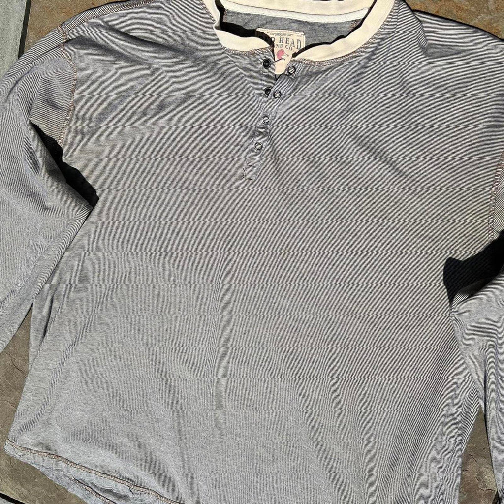 Tan + Blue Micro Stripe Snap Button Henley