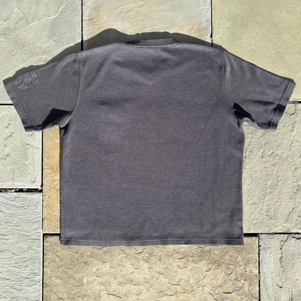 Y2K Dark Grey Waffle Knit Utility V-Neck T-shirt Made in USA